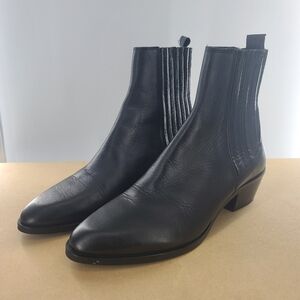 Zara black leather heeled cowboy ankle boots
